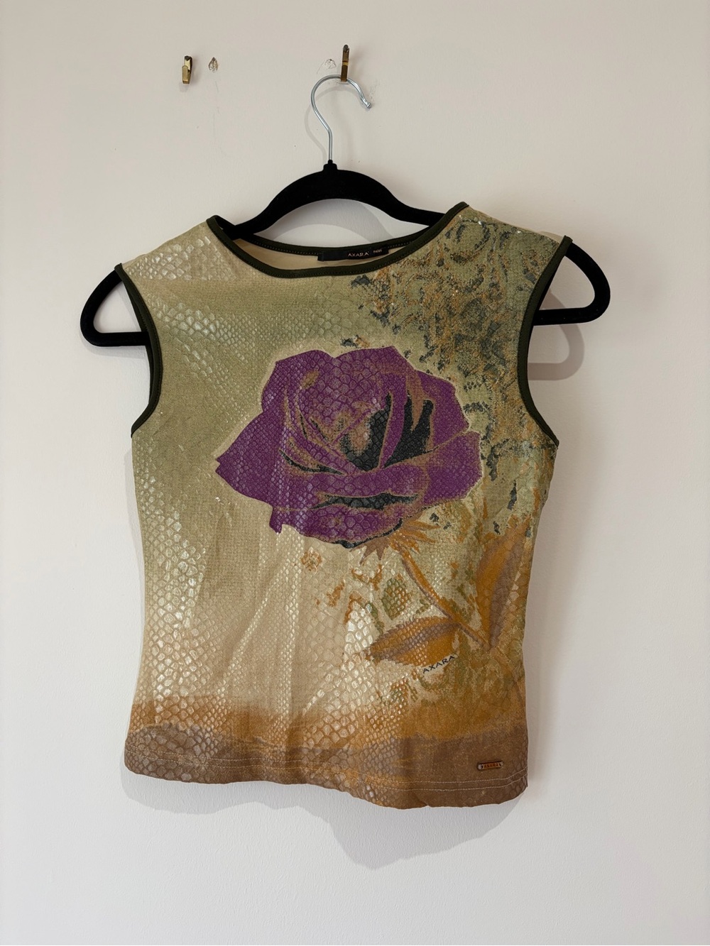 Purple Rose Snake Skin Y2K Euro Paris High neck Sleeveless Top France